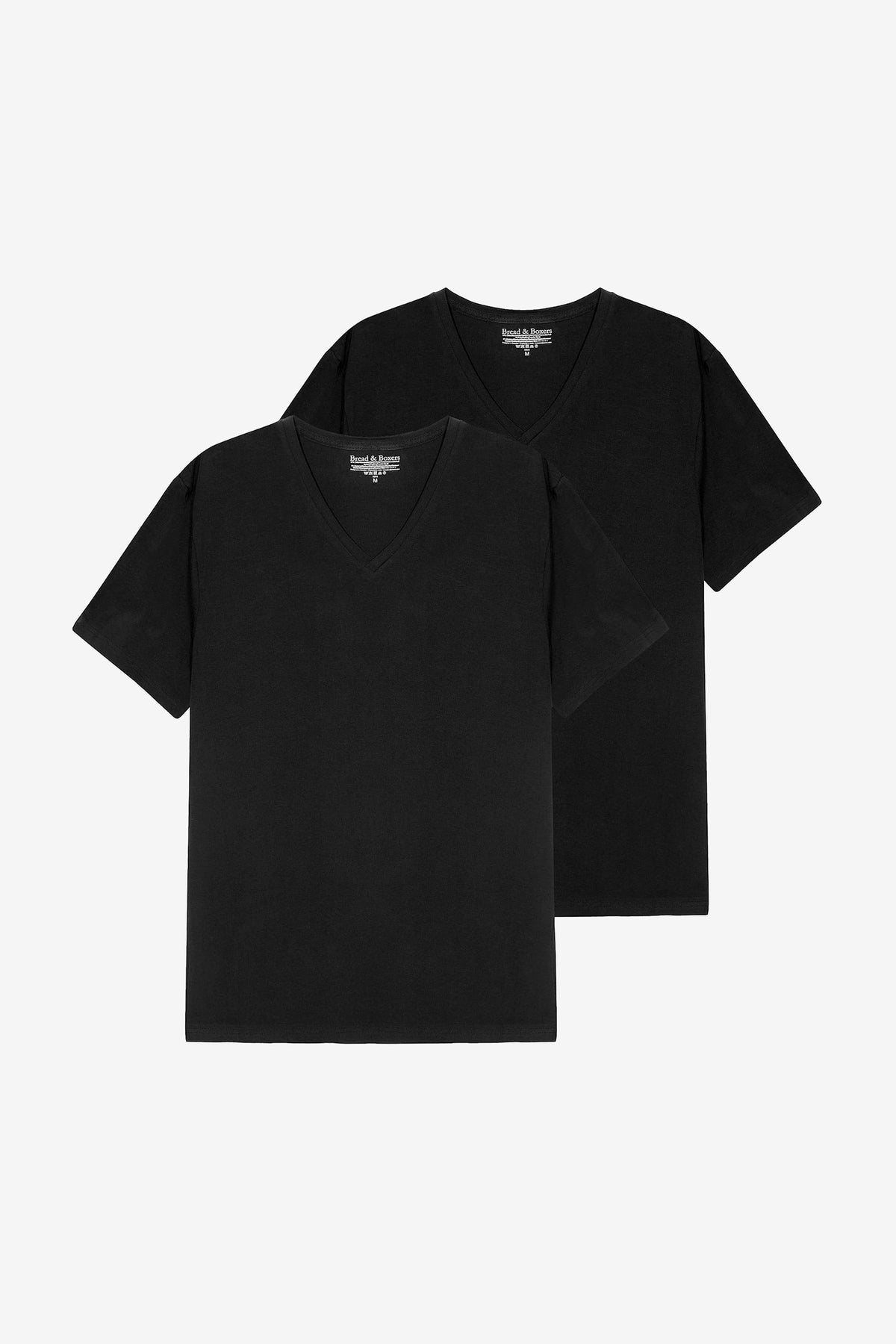 V-ringad t-shirt i ekologisk bomull, 2-pack - Svart – närbild