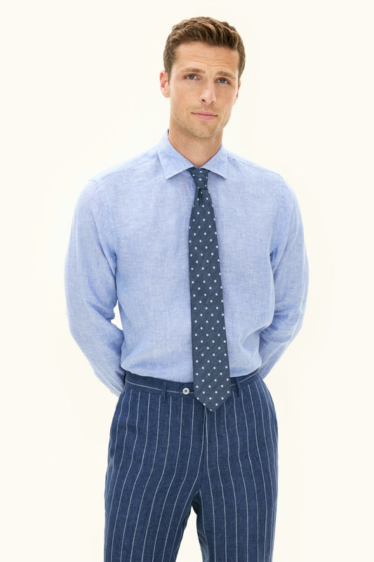 Reg Fit Cut Away Linen Shirt - 250 Harmony Blue