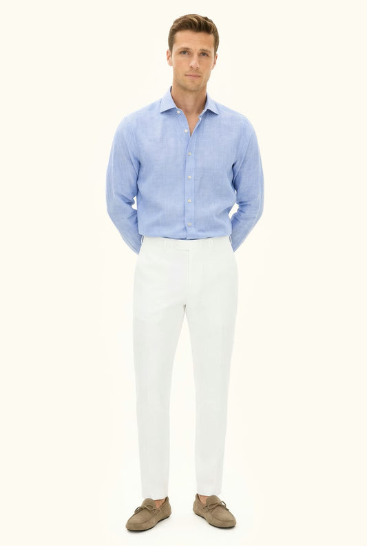 Reg Fit Cut Away Linen Shirt - Harmony Blue