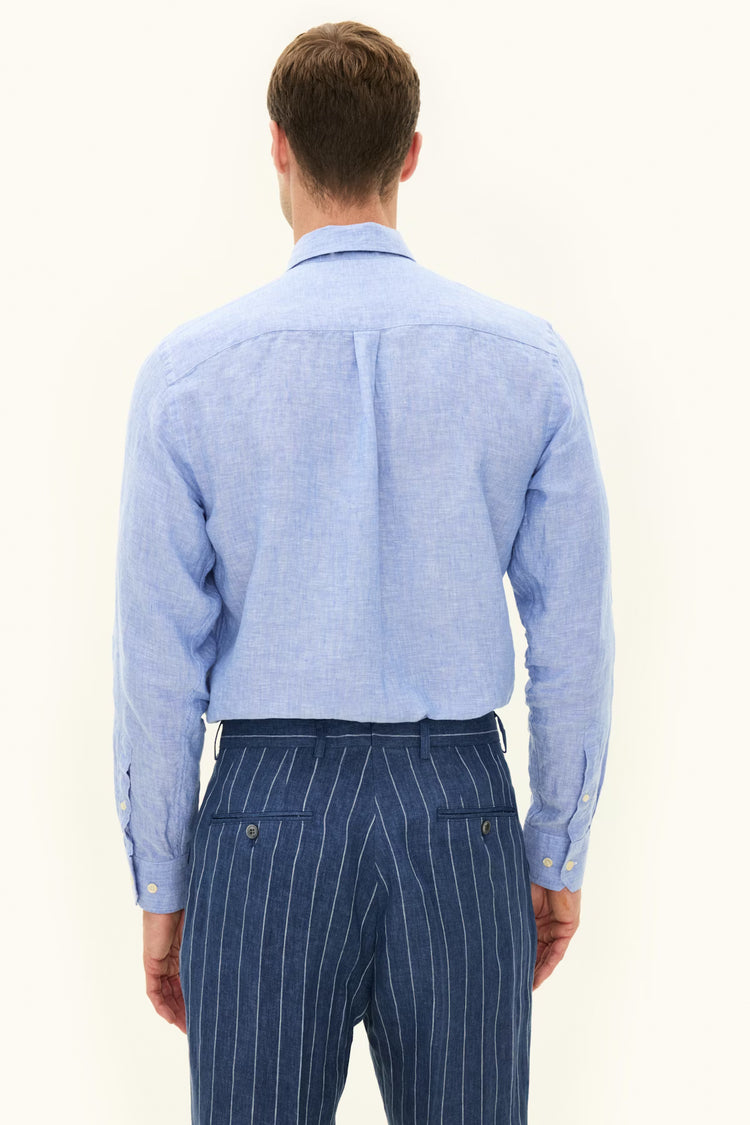 Reg Fit Cut Away Linen Shirt - 250 Harmony Blue
