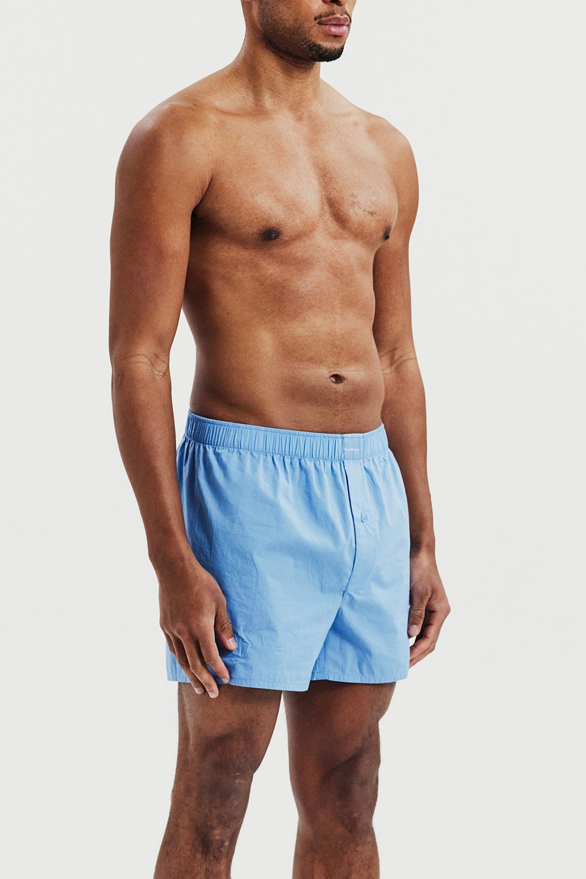 Boxershorts i bomullspoplin, 2-pack - Ljusblå – detalj