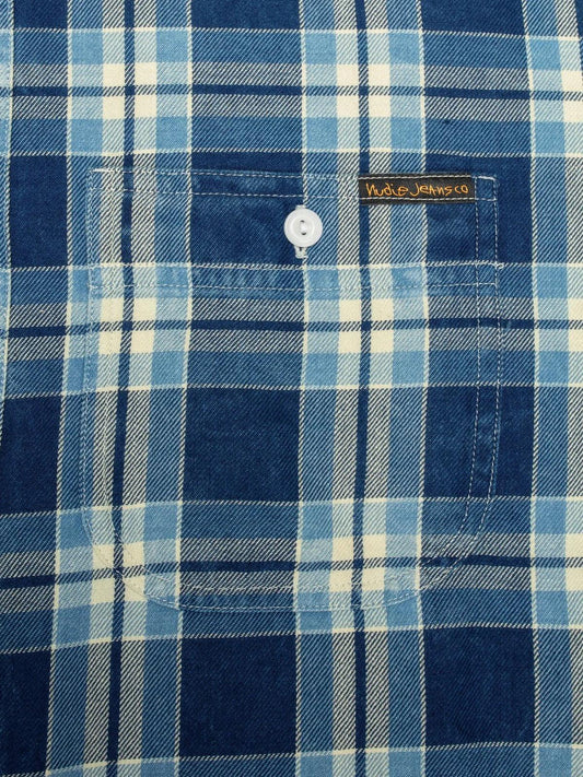 Nudie Jeans Julian Worker skjorta rutig indigo bomull herr