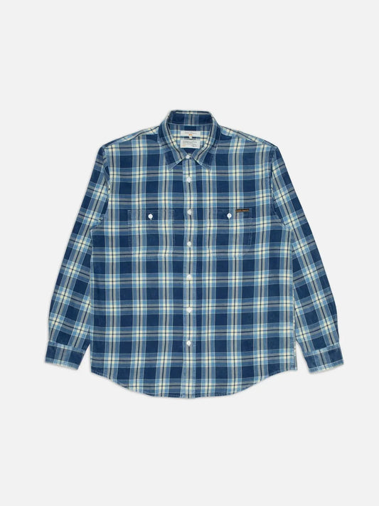 Julian Worker skjorta herr rutig indigo långärmad