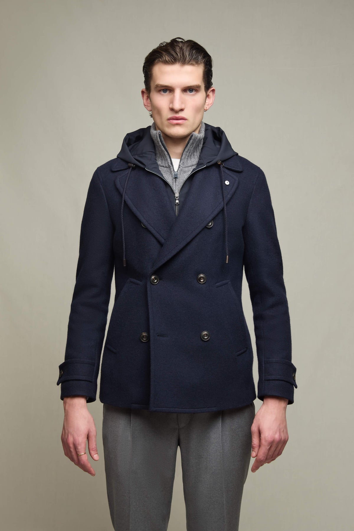 Peacoat med huva i blå jersey – bild 1