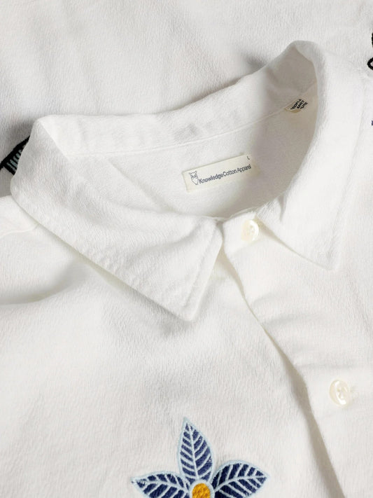 Box fit short sleeve shirt with embroidery - GOTS/Vegan - 1387 Egret