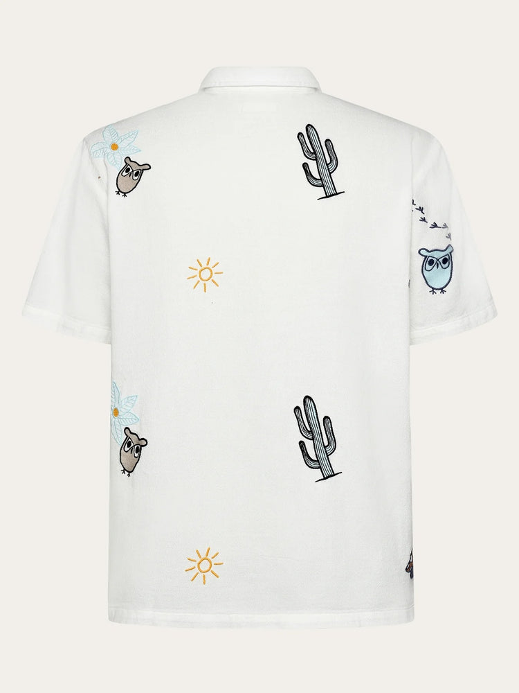 Box fit short sleeve shirt with embroidery - GOTS/Vegan - 1387 Egret