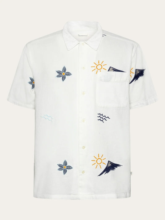 Box fit short sleeve shirt with embroidery - GOTS/Vegan - 1387 Egret