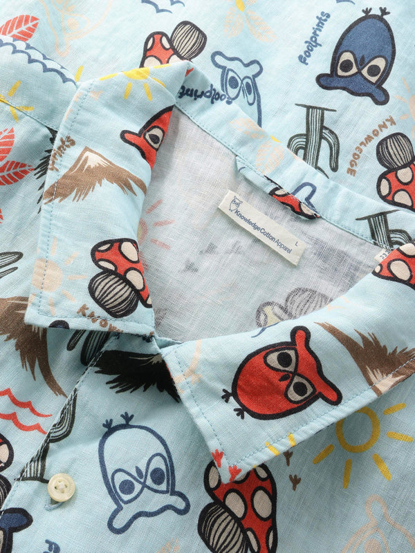 Box short sleeve AOP linen shirt - GOTS/Vegan - 1480 Aqua-Esque