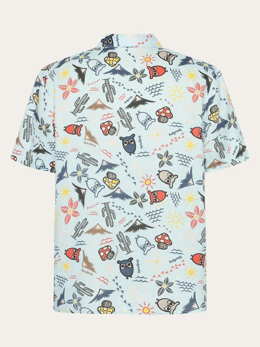 Box short sleeve AOP linen shirt - GOTS/Vegan - 1480 Aqua-Esque