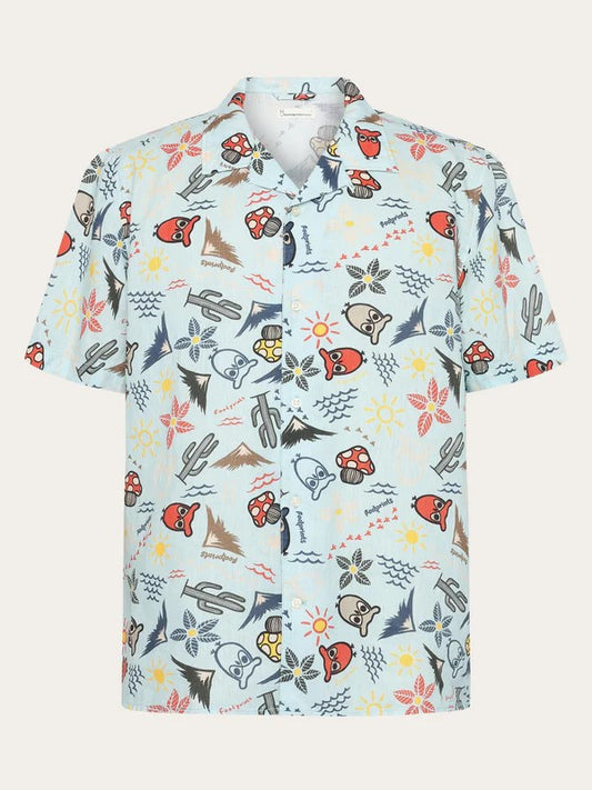 Box short sleeve AOP linen shirt - GOTS/Vegan - 1480 Aqua-Esque