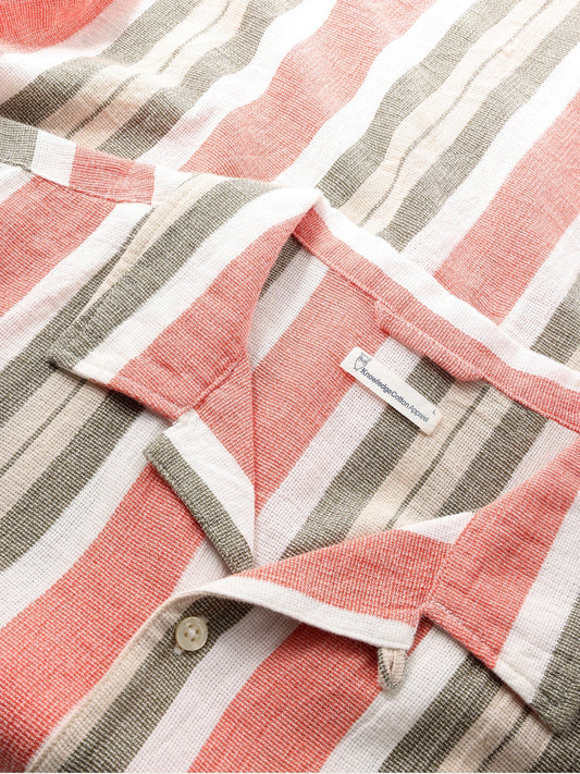 Box short sleeve striped cotton shirt GOTS/Vegan - 8023 Green stripe