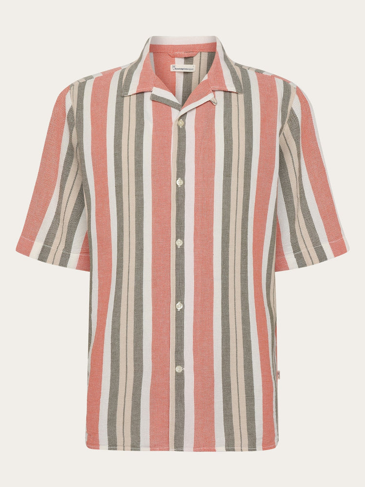 Box short sleeve striped cotton shirt GOTS/Vegan - 8023 Green stripe