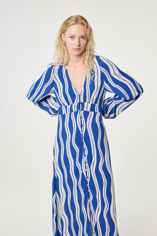 Ana Dress - White/Cobalt