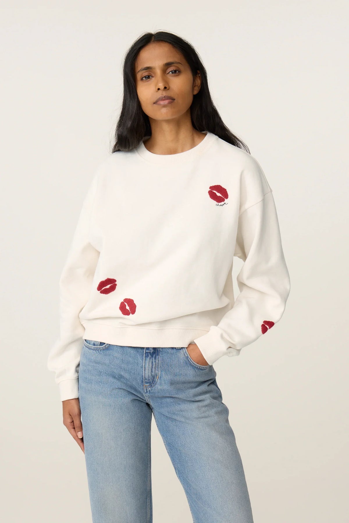 Fabienne Chapot Terry Kiss Sweater i vit med läpptryck