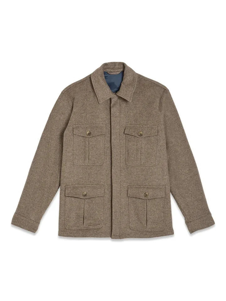 Light Cashmere Wool Safari Overshirt - Light Camel – framsida