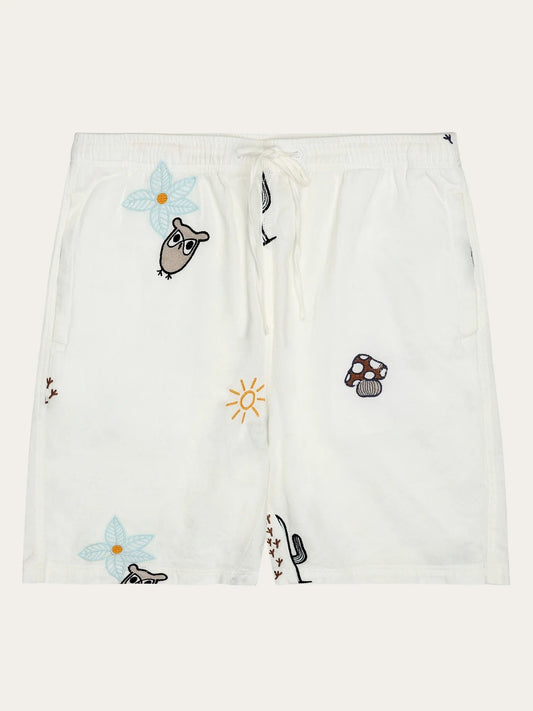 FIG loose with embroidery shorts - GOTS/Vegan - 1387 Egret