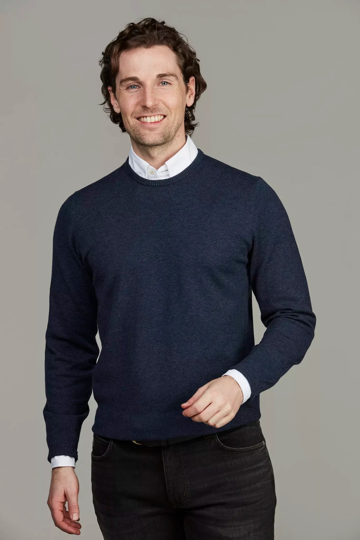 Hansen & Jacob Crew Neck Sweater E-Patch i mörkblått