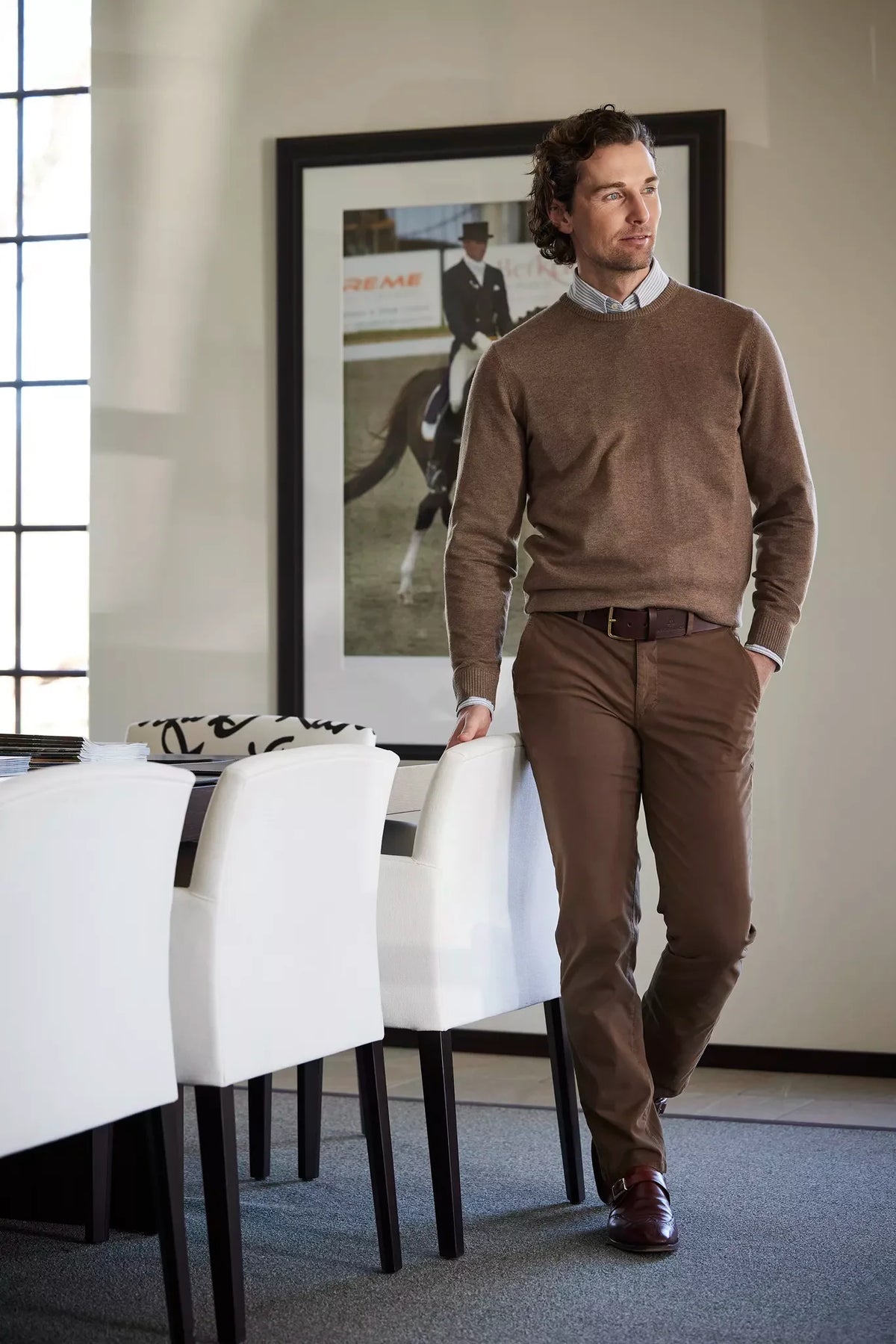 Hansen & Jacob Crew Neck Sweater E-Patch i mörkbeige
