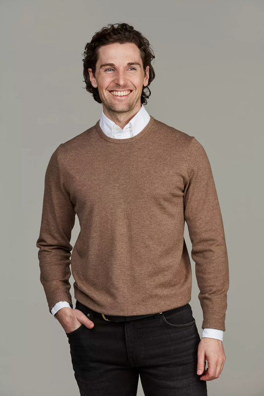 Crew Neck Sweater With Patch - Dark Beige