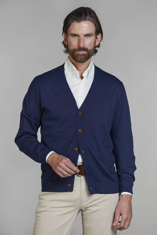 Hansen and Jacob Sleek Cardigan marinblå herrkofta stickad