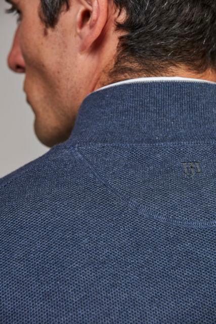Hansen & Jacob Half Zip Structure Knit blå tröja herr