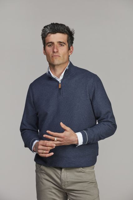 HALF ZIP STRUCTURE KNIT - BLUE 46