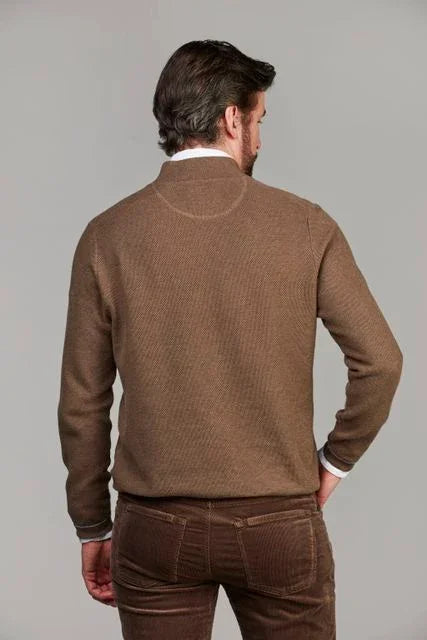 Hansen & Jacob Half Zip Structure Knit brun tröja herr