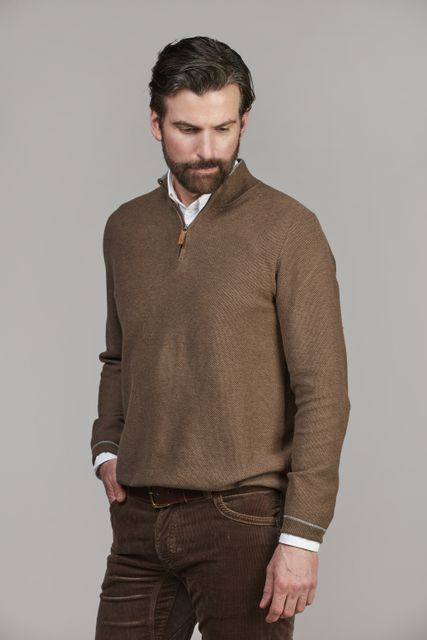 HALF ZIP STRUCTURE KNIT - BROWN 65