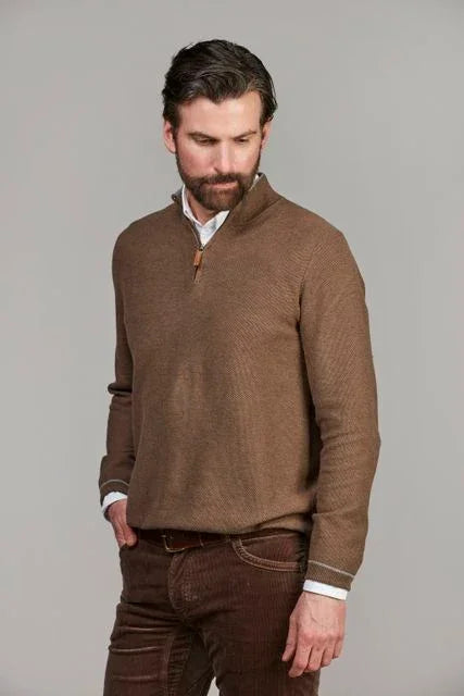 Hansen & Jacob Half Zip Structure Knit i brun färg för herr