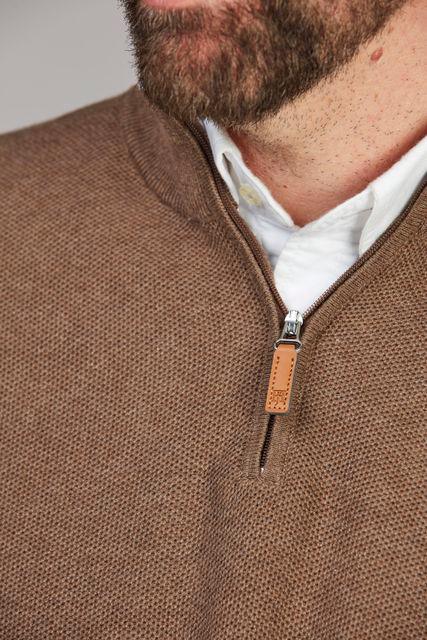Hansen & Jacob Half Zip Structure Knit brun stickad tröja herr