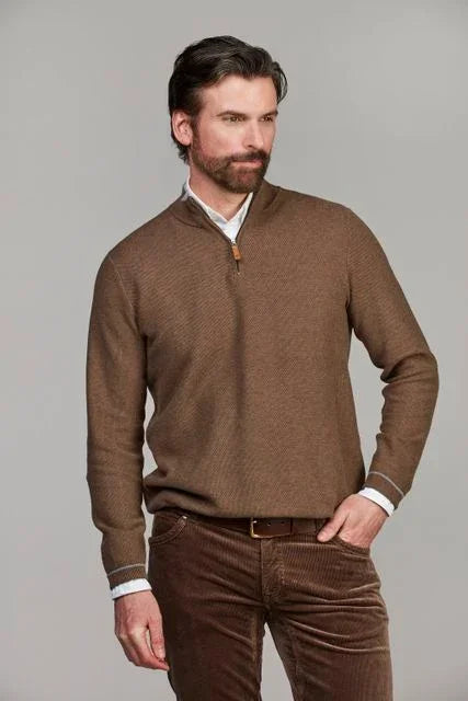 Hansen & Jacob Half Zip Structure Knit brun stickad tröja herr