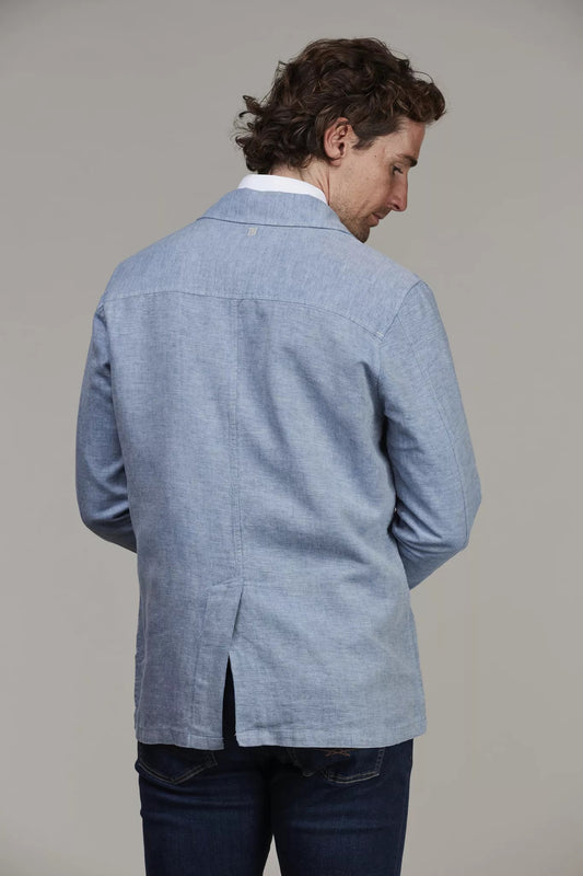 LINEN TWILL OVERSHIRT - BLUE 46