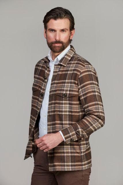 Hansen & Jacob Herringbone Check Overshirt i brunt rutmönster