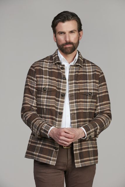 HERRINGBONE CHECK OVERSHIRT - BROWN 65