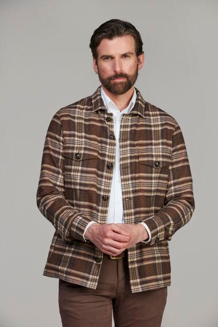 Hansen & Jacob Herringbone Check Overshirt i brunt