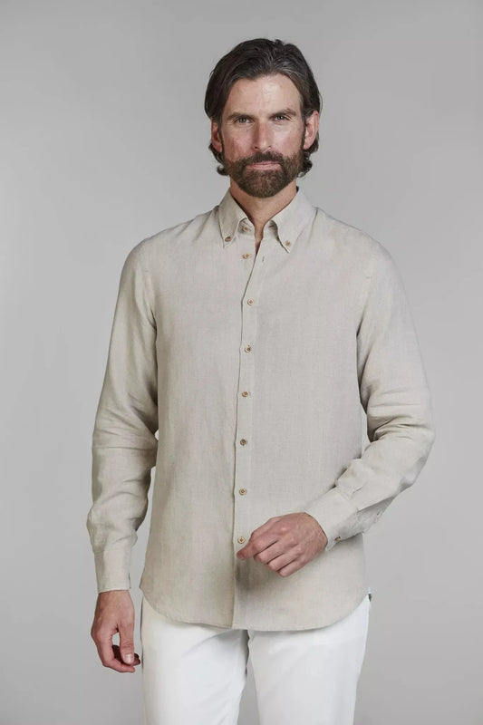 Classic-Linen skjorta herr sand långärmad