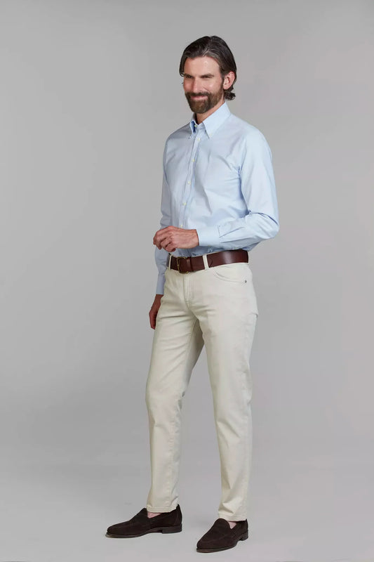 Eton ljusblå skjorta slim fit herr med beige byxor