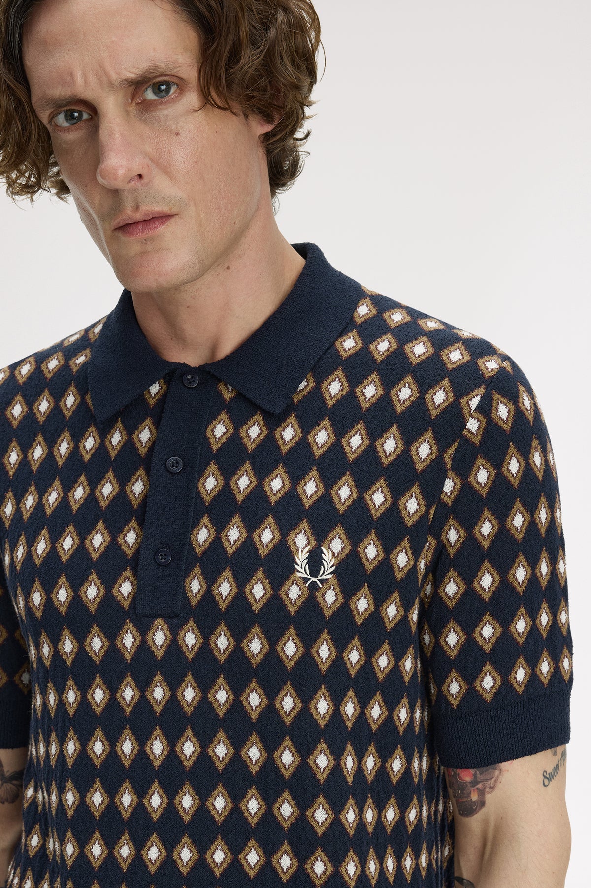 Diamond Jacquard Knitted Shirt - 608 Navy – bild 8