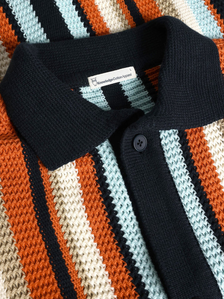 Loose short sleeve striped knitted shirt - Regenerative Organic Certified™ - GOTS/Vegan - 8021 Blue stripe