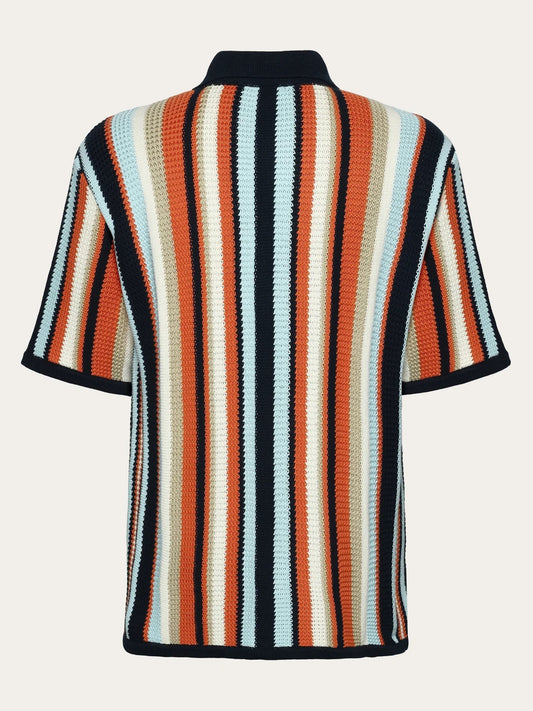 Loose short sleeve striped knitted shirt - Regenerative Organic Certified™ - GOTS/Vegan - 8021 Blue stripe