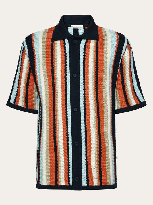 Loose short sleeve striped knitted shirt - Regenerative Organic Certified™ - GOTS/Vegan - 8021 Blue stripe