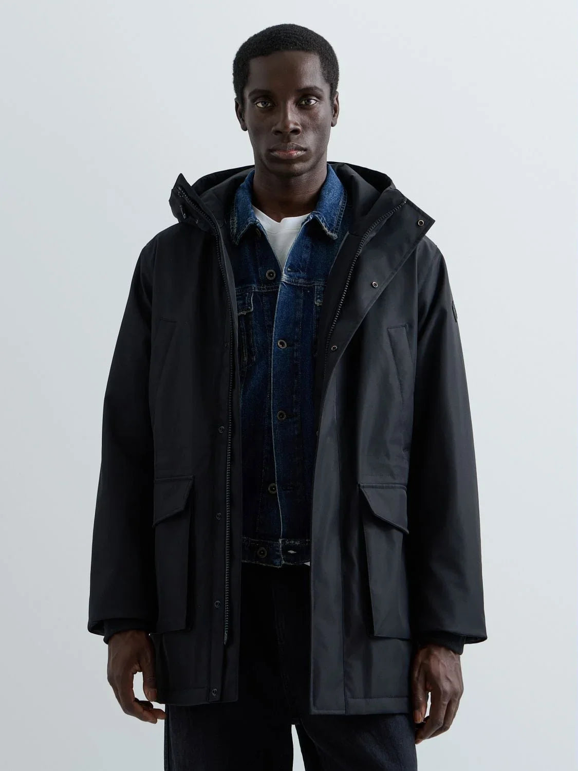 Replay svart parka med huva och fickor för herr