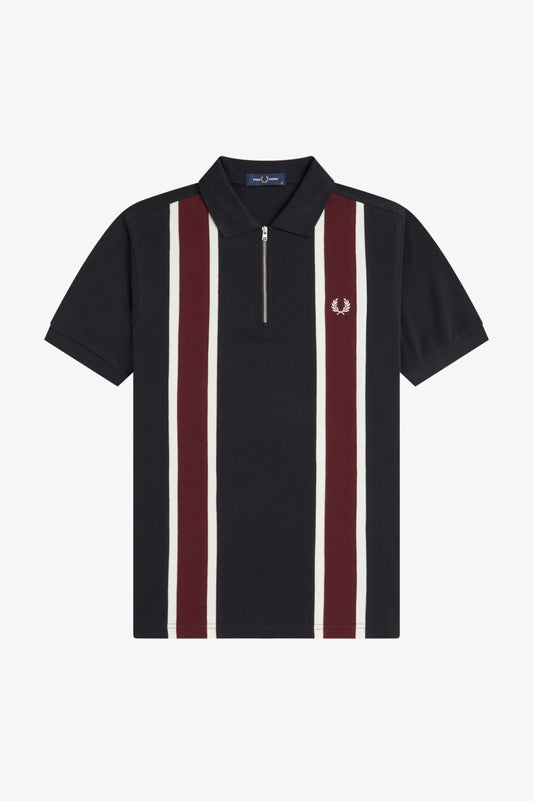 Fred Perry marinblå pikétröja med vinröda och vita ränder, herr
