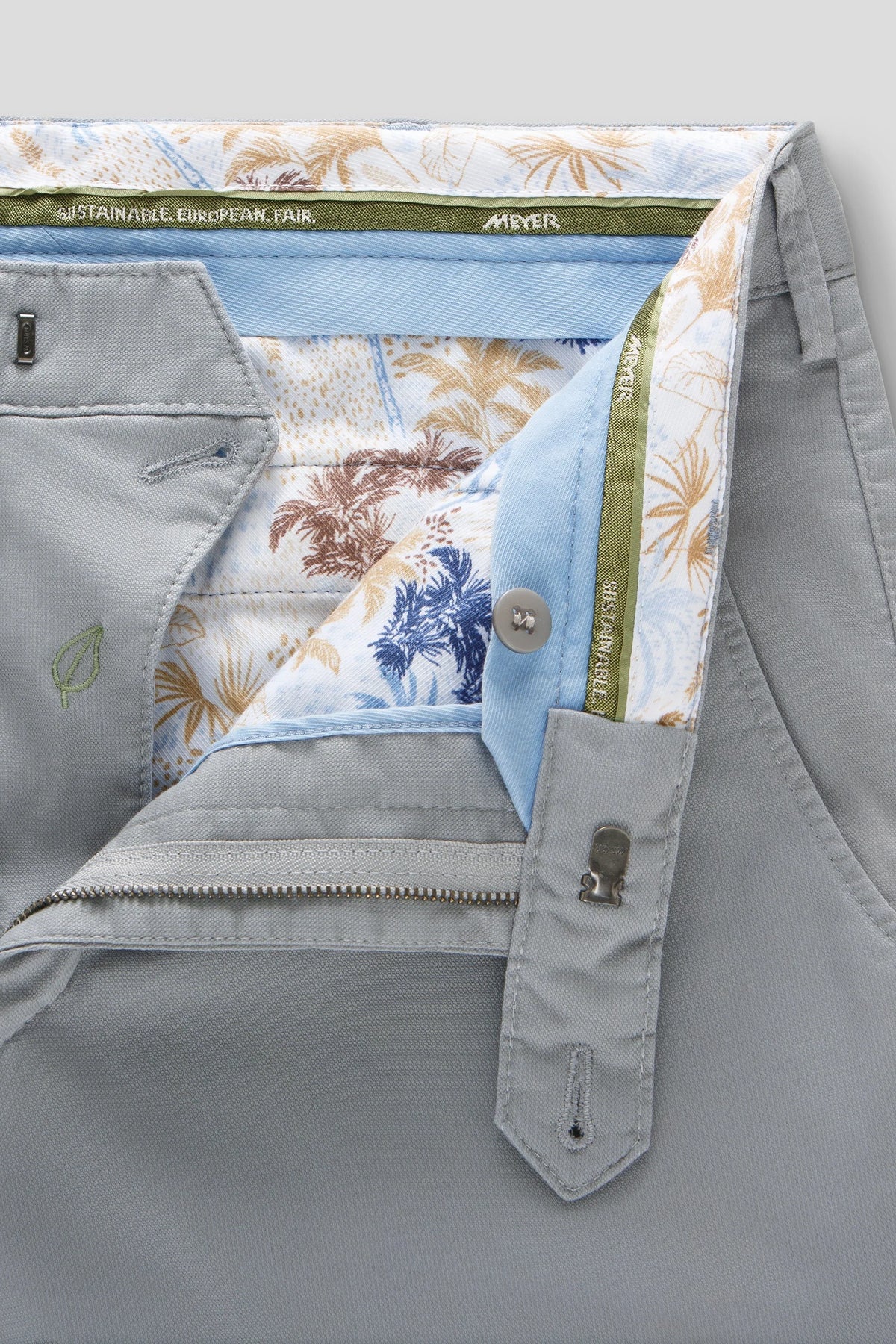 Roma Fine Cotton Texture Chinos - Grå – närbild