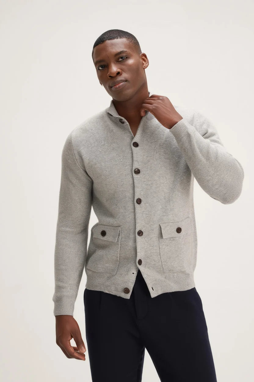 Man Buttoned Jacket 100% Cashmere - light grey