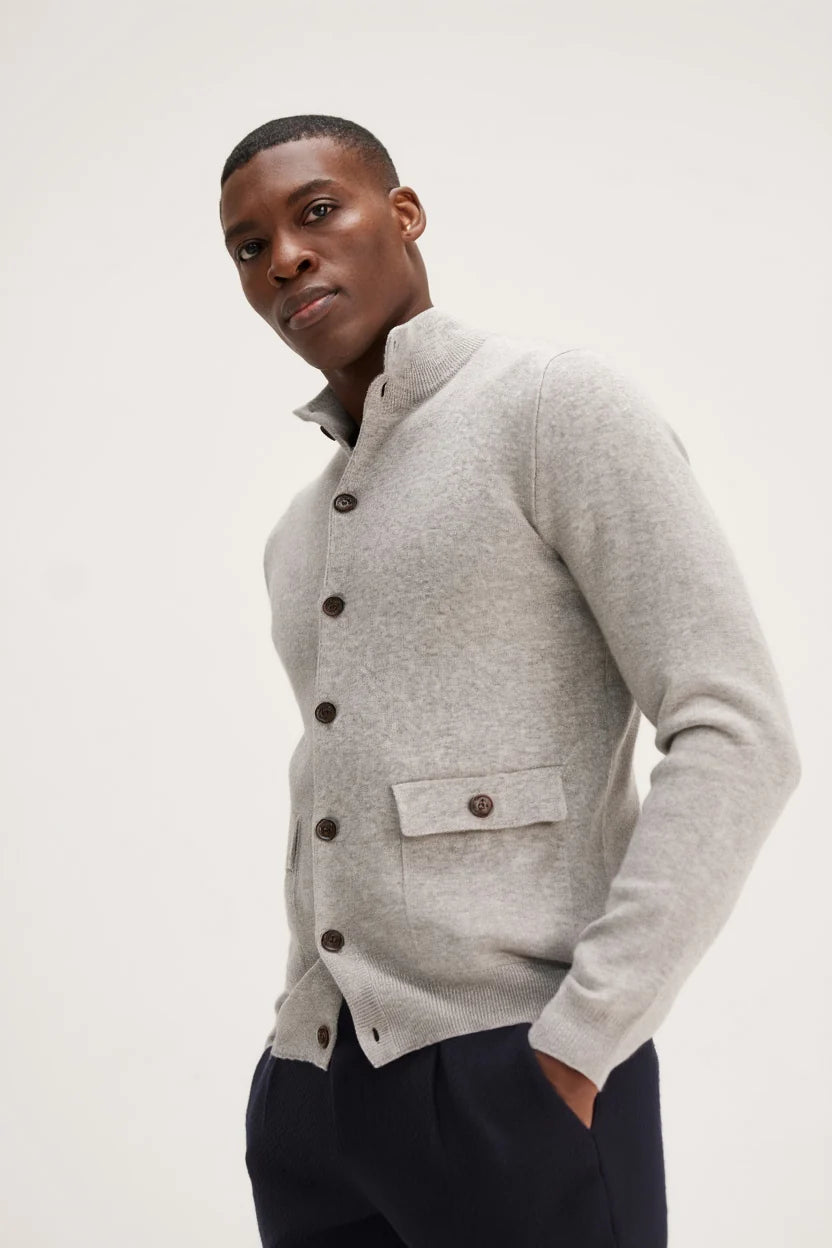Man Buttoned Jacket 100% Cashmere - light grey