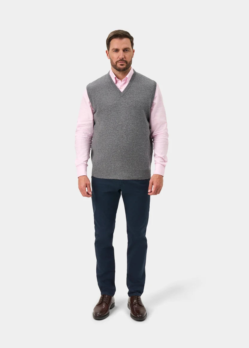 Norfolk Lambswool V-Neck Slipover - Grey Mix