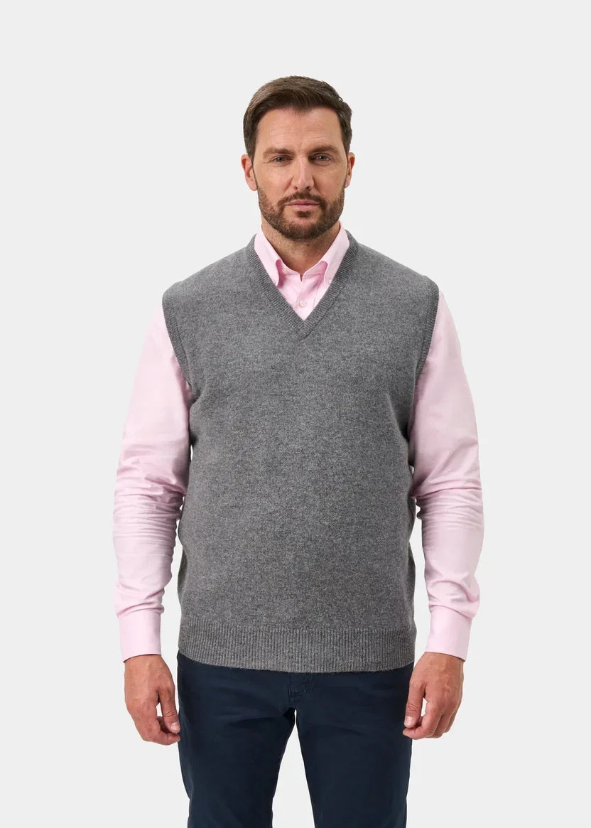 Alan Paine Norfolk lambswool v-ringad väst i grå mix