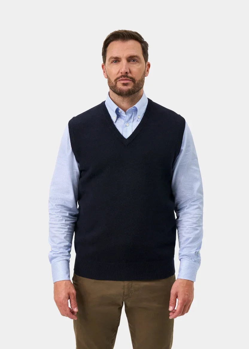Alan Paine Norfolk lambswool v-ringad väst i marinblått