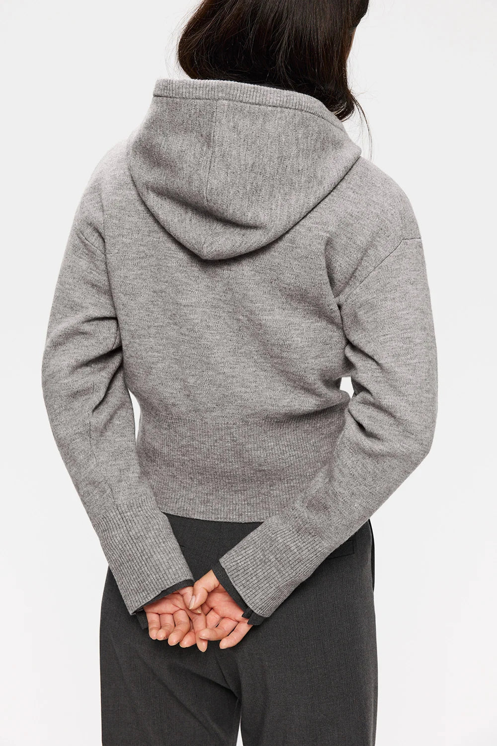 Minva stickad hoodie - Grey melange